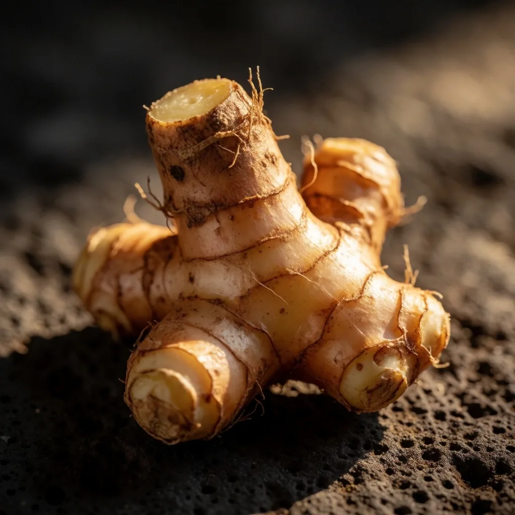 Galangal root on dark stone