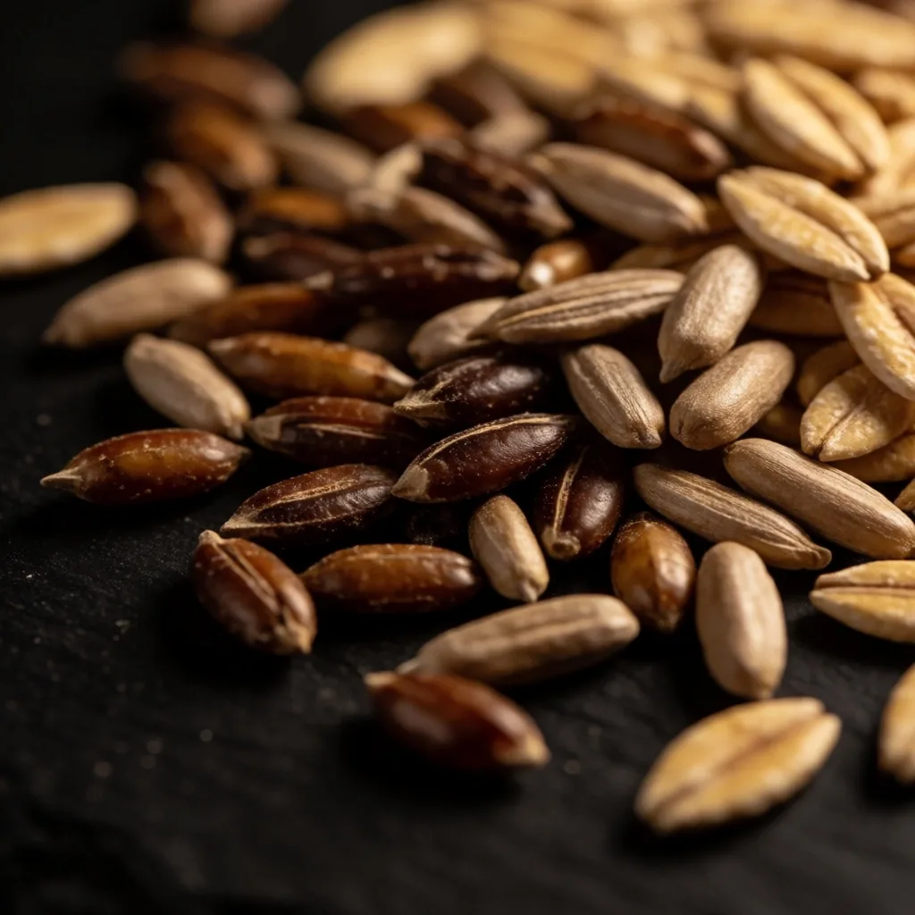 Whole grains and seeds on dark stone